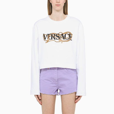 Shop Versace Logo Chain-print White Sweater