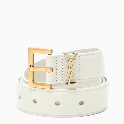 Shop Saint Laurent Cream Monogram Belt 3 Cm In White