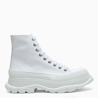 Shop Alexander Mcqueen White Canvas Tread Slick Boots