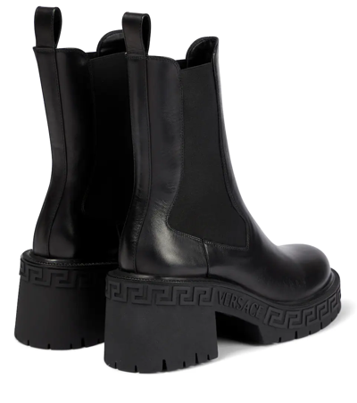 Shop Versace Greca Leather Chelsea Boots In 黑色