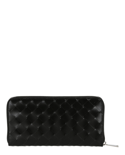 Shop Bottega Veneta Intrecciato Leather Zip-around Wallet In Black/silver