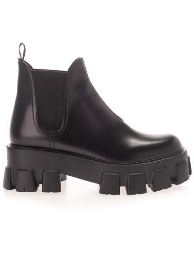 PRADA WOMEN'S  BLACK LEATHER ANKLE BOOTS 
