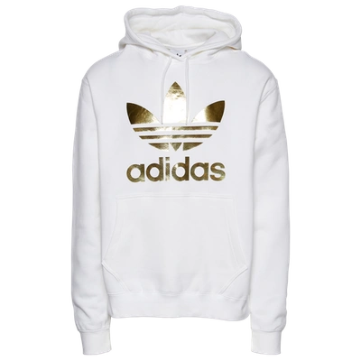 Adidas Originals Mens Metallic Trefoil Hoodie In White/gold | ModeSens