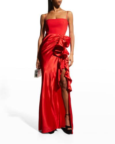 Shop Cinq À Sept Drina Sleeveless Satin Wrap Gown In Pimento Red
