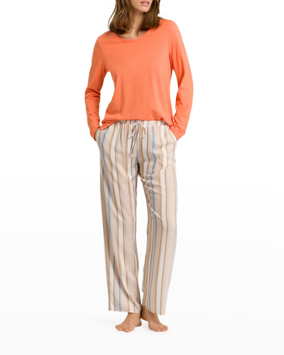 Shop Hanro Abstract Brushstroke Woven Pajama Pants In Textured Stripe