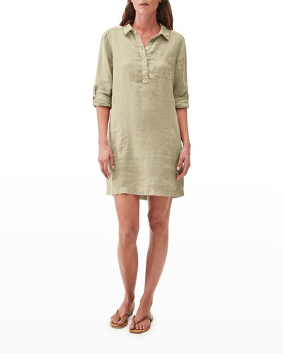 Shop Michael Stars Eleanor Popover Collared Short Shirtdress In Natural