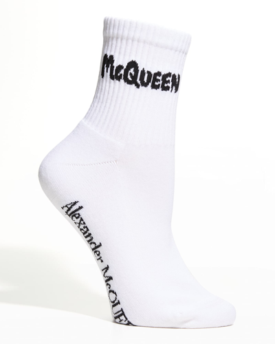 Shop Alexander Mcqueen Graffiti Logo Sport Socks In 9060 White Black