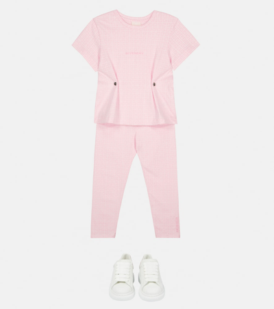 Givenchy Pink Kids Leggings With Logo And 4g All-over Motif In Marshmallow
