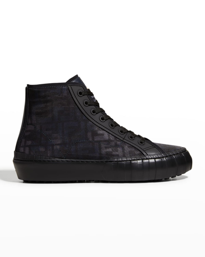 Shop Fendi Men's  Force Ff-jacquard Fabric High-top Sneakers In Neroneronero