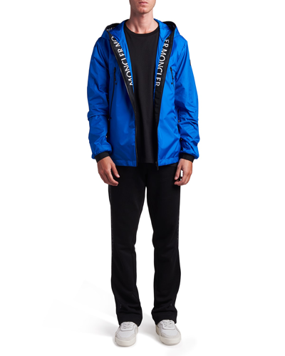 Shop Moncler Men's Junichi Nylon Hooded Zip Jacket In Medium Blue