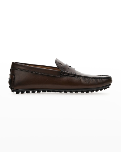 Shop Tod's Men's Laccetto City Gommini Leather Penny Drivers In Cacao