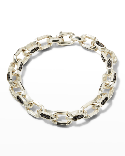 Shop David Yurman Men's Hex Chain Link Bracelet With Black Diamonds In Silver, 9.5mm
