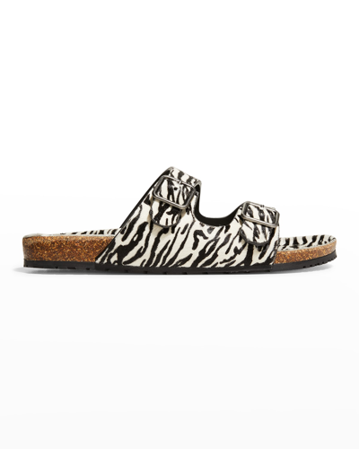 Shop Saint Laurent Men's Fabrice 05 Zebra-print Buckle Slide Sandals In Neromulti