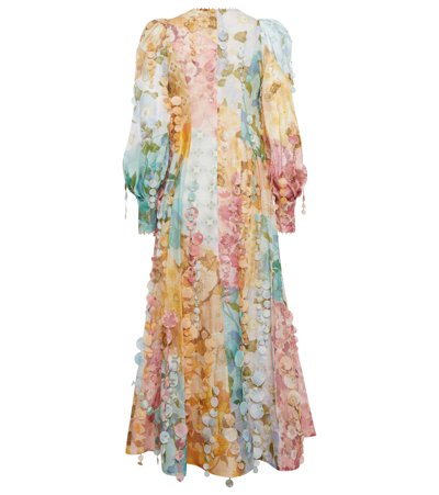 Shop Zimmermann Tempo Patch Linen And Silk Organza Embellished Gown In Mixed Print