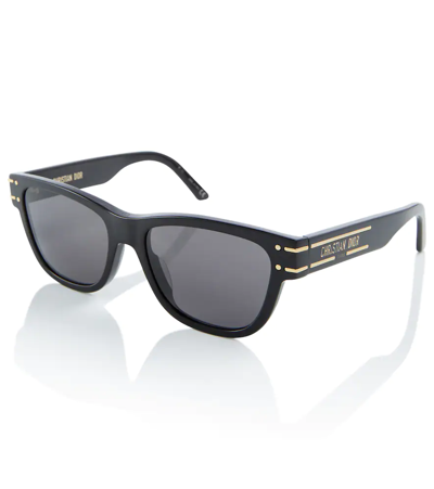 Dior Signature 54mm Rectangular Sunglasses In Shiny Black / Smoke