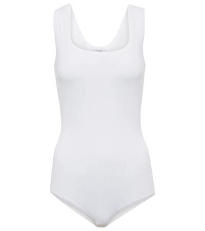 Shop Alaïa Stretch-knit Bodysuit In Blanc Optique