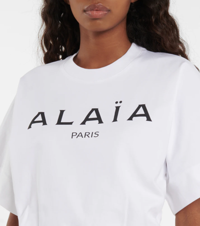 Shop Alaïa Logo Cotton Jersey Bodysuit In White