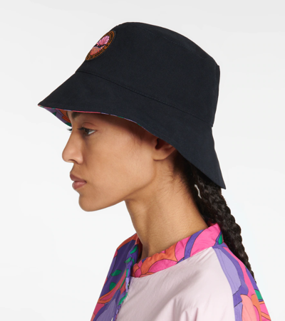 Isabel Marant Haley Reversible Print Cotton Bucket Hat In Faded Night