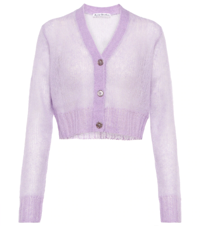 Shop Acne Studios Cropped Mohair-blend Cardigan In Lilac Purple