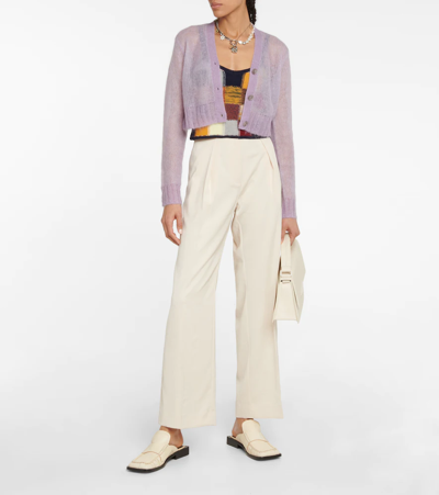 Shop Acne Studios Cropped Mohair-blend Cardigan In Lilac Purple
