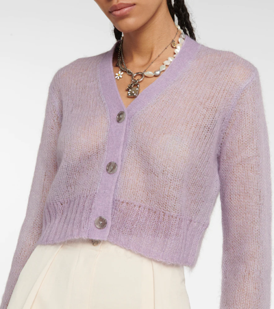 Shop Acne Studios Cropped Mohair-blend Cardigan In Lilac Purple