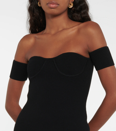 Shop Helmut Lang Contour Ribbed-knit Midi Dress In Black