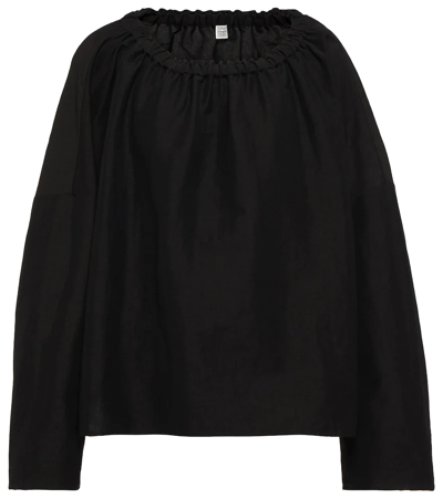 Shop Totême Linen-blend Blouse In Black
