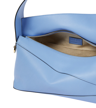 Shop Loewe Puzzle Slouchy Leather Shoulder Bag In Celestine Blue