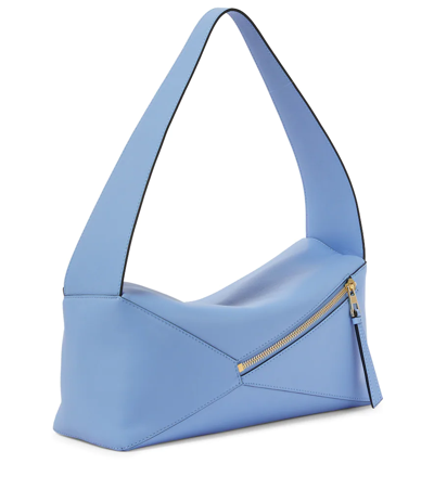 Shop Loewe Puzzle Slouchy Leather Shoulder Bag In Celestine Blue