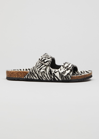 Shop Saint Laurent Men's Fabrice 05 Zebra-print Buckle Slide Sandals In Neromulti