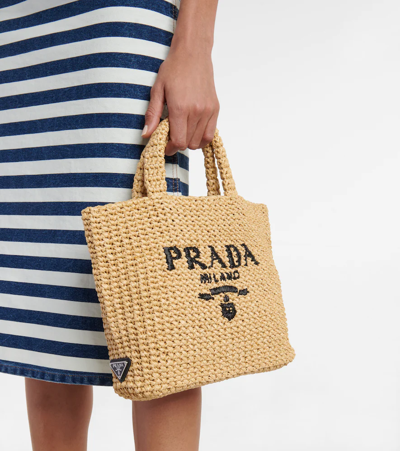 Prada Small Crochet Logo Handbag In Beige