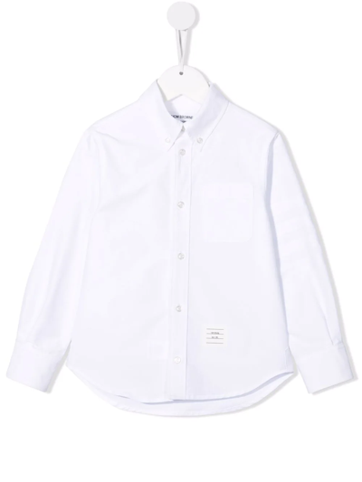 Shop Thom Browne Logo-tag Cotton Shirt In White