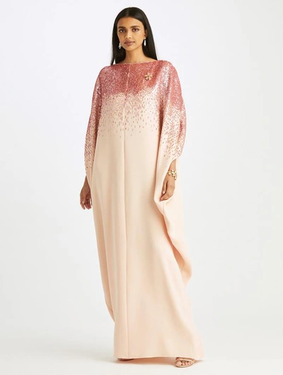 Shop Oscar De La Renta Degrade Sequin Embroidered Caftan In Peony With Multi