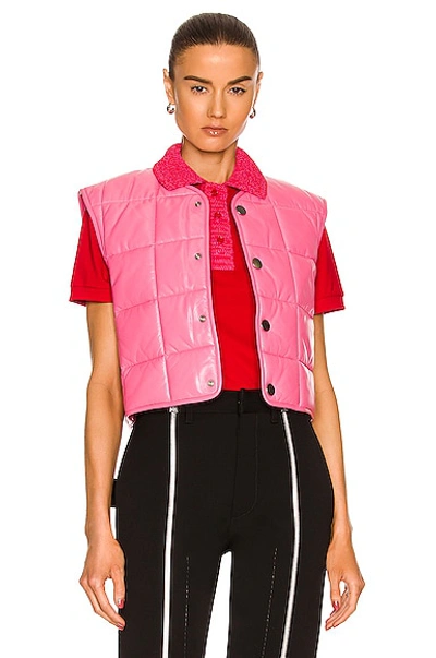Shop Bottega Veneta Shiny Leather Padded Vest In Bubblegum
