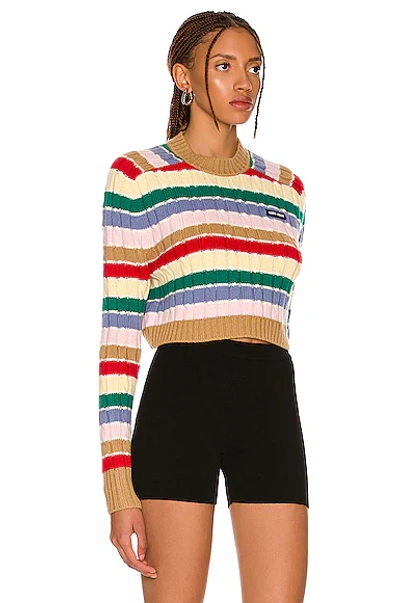 Shop Miu Miu Cashmere Stripe Sweater In Cammello