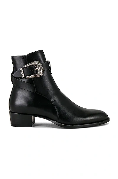 Shop Saint Laurent Wyatt Jodphur Western Buckle Boot In Noir