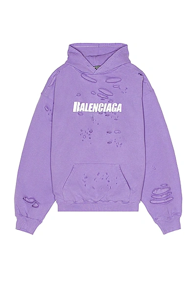 Shop Balenciaga Destroyed Hoodie In Light Purple & White