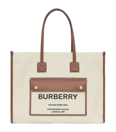 Shop Burberry Medium Canvas Freya Tote Bag In Neutrals