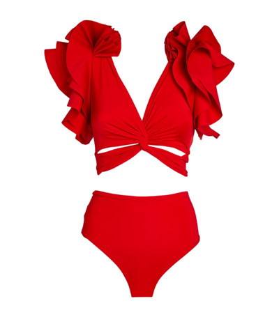 Shop Maygel Coronel Ruffled Kai Bikini In Red
