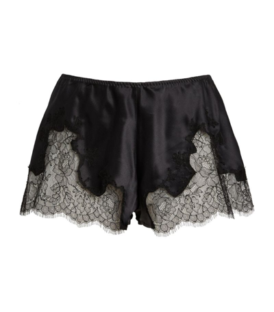 Shop Marjolaine Silk Lace-trim Baccarat Shorts In Black