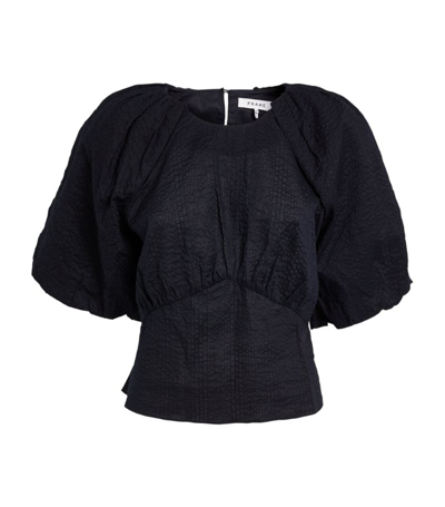 Shop Frame Puffed-sleeve Blouse In Navy