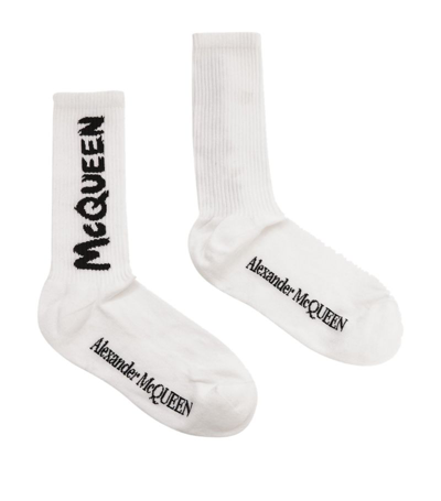 Shop Alexander Mcqueen Graffiti Logo Socks In White