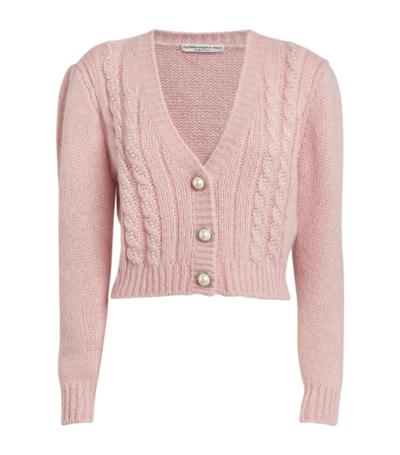 Shop Alessandra Rich Pearl-trim Cable-knit Cardigan In Pink