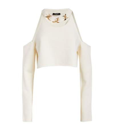 Shop Balmain Wool Chain-detail Sweater In White