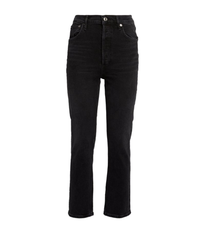 Shop Agolde Riley Cropped Straight Jeans In Black