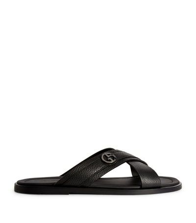 Shop Giorgio Armani Leather Slip-on Sandals In Black