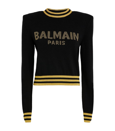 Shop Balmain Wool-blend Logo Sweater In Black