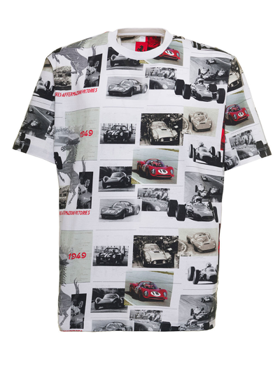Shop Ferrari Man  Cotton Crew Neck Printed T-shirt In White