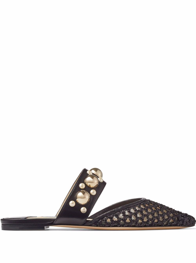 Shop Jimmy Choo Womans Flat Basette Openwork Fabric Mule With Suds In Black