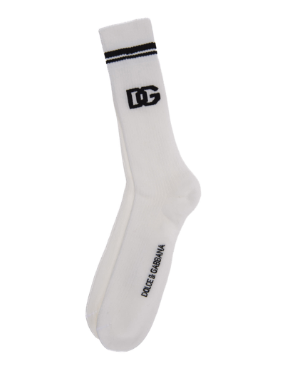 Shop Dolce & Gabbana Logo Ankle Socks In White/black